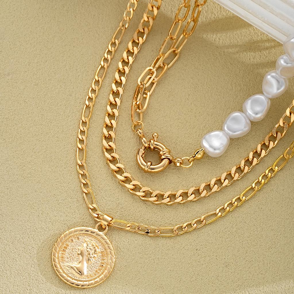 3Pcs/Set Coin Portrait Pendant Necklaces for Women Vintage Goth Baroque Pearl Gold Color Necklace Set New Aesthetic Jewelry 2026