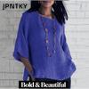 JPNTKY Women's Fashion Casual Solid Color Print Long Sleeve O-Neck Blouses & Shirts