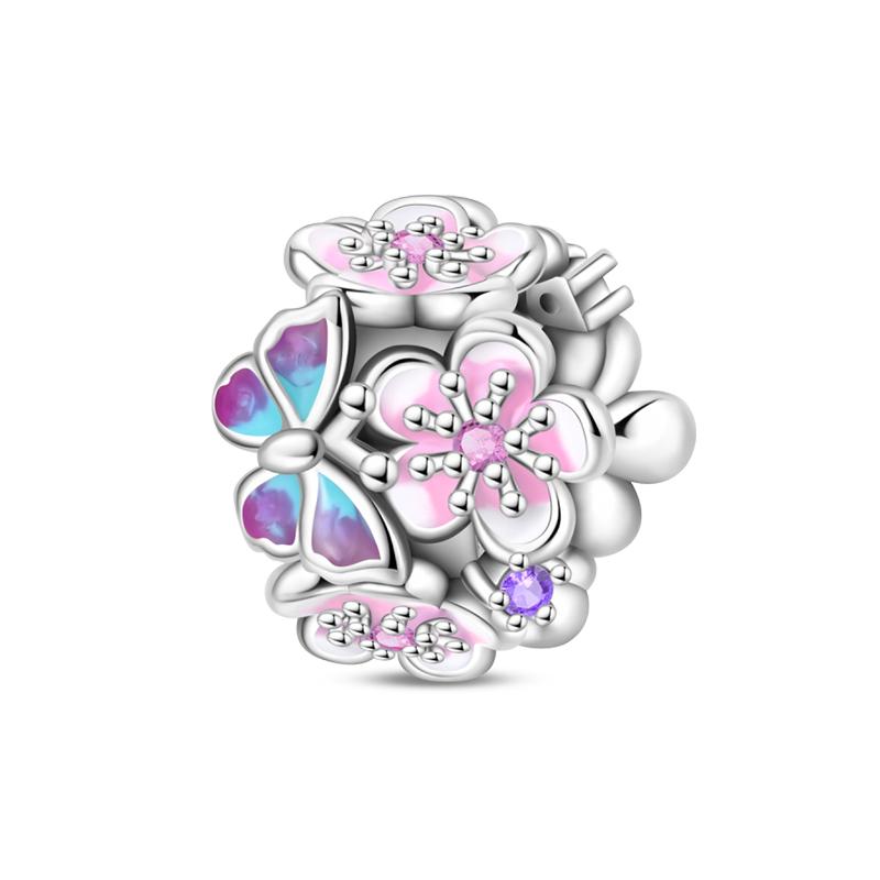 Copper Craft Plum Blossoms Azaleas Sunflowers Cherry Blossoms Sparkling Zircon Beads Charms Birthday Diy Exquisite Jewelry