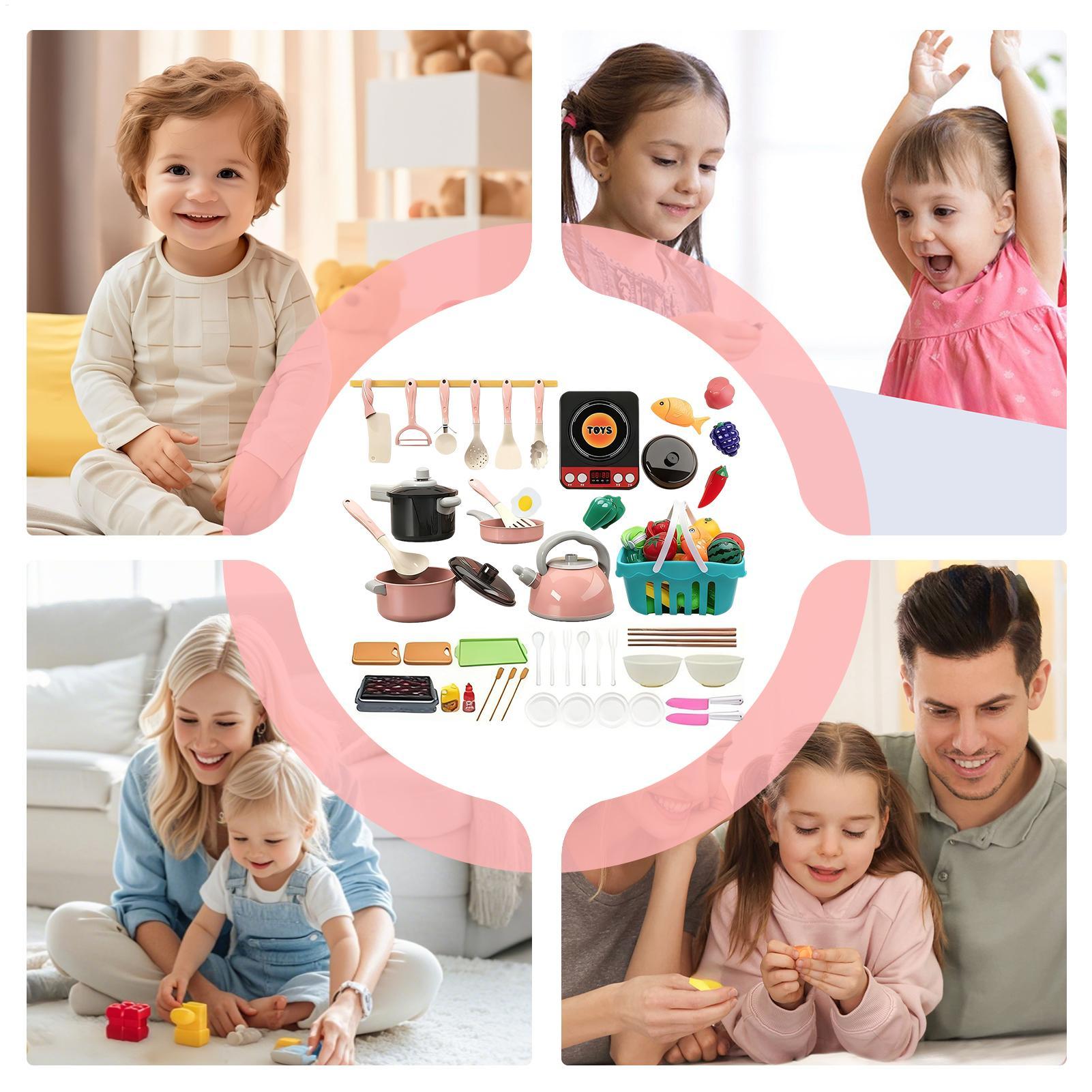 Pretend Play Kitchen 110-Piece Kids Culinary Playset Children Dinnerware Pretend Toys for Home Classroom Role Play Party Travel CN