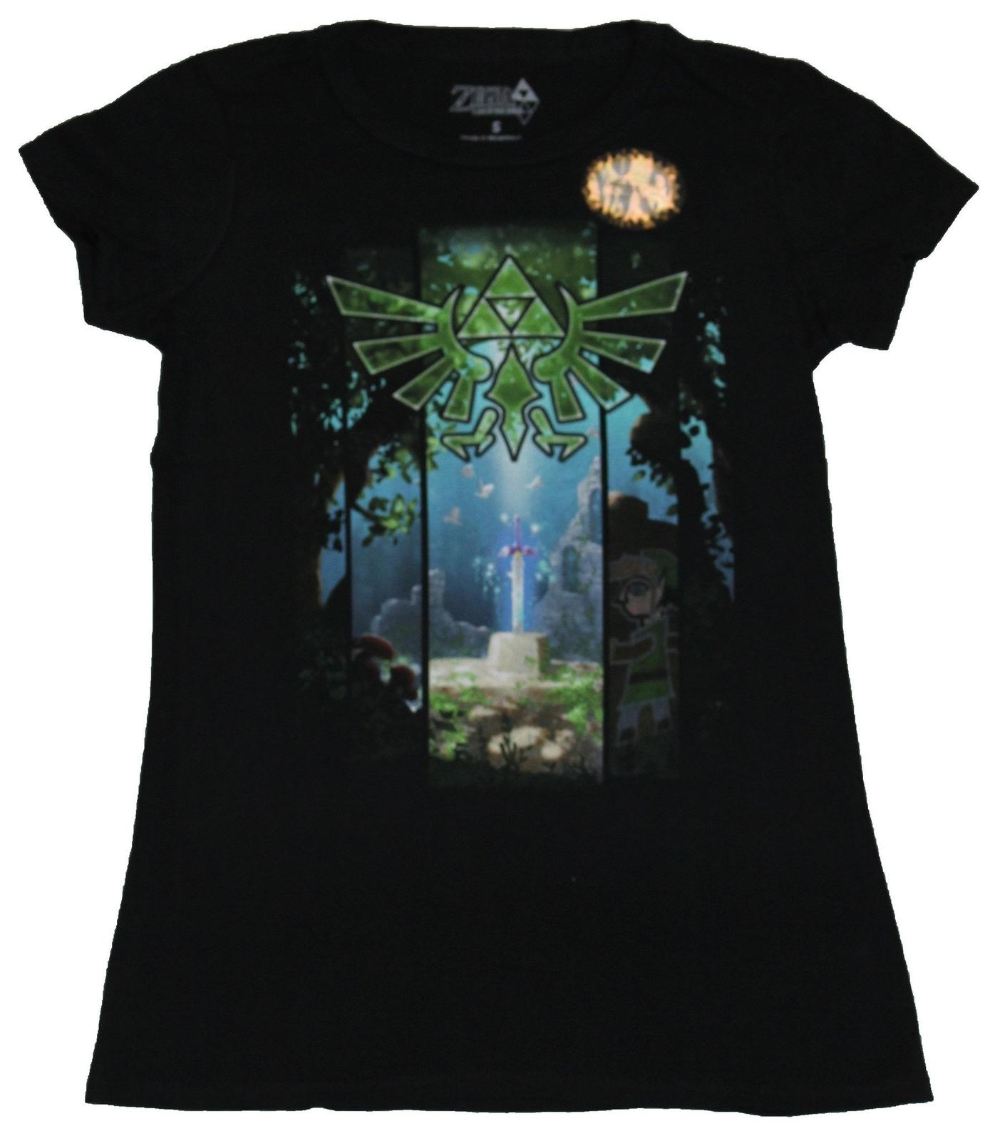 Legend of Zelda Girls Juniors T-Shirt - Sword Stone Under Triforce Image XXL