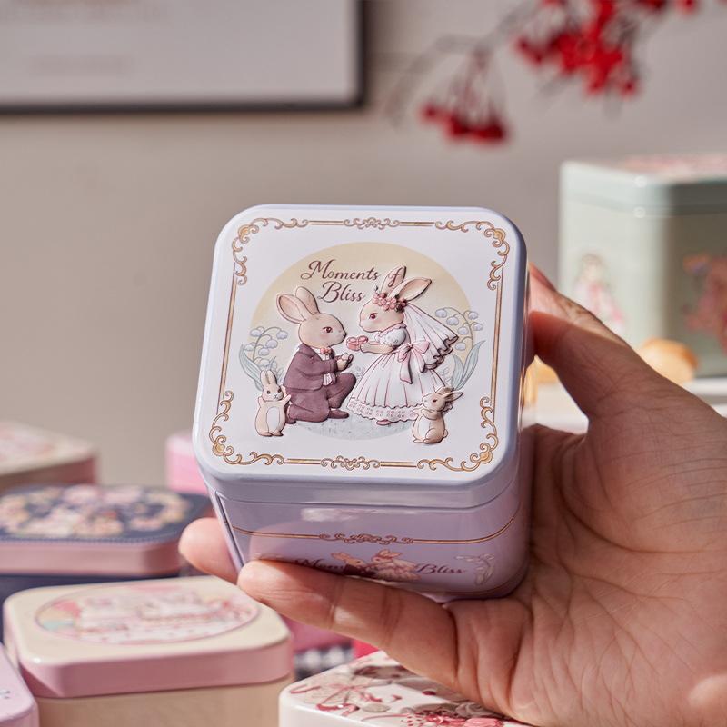 Kaninchenmuster Relief Blechdose Quadratische Weißblech Vorratsdosen Süßigkeiten Keks Tee Aufbewahrungsbehälter Geschenkbox