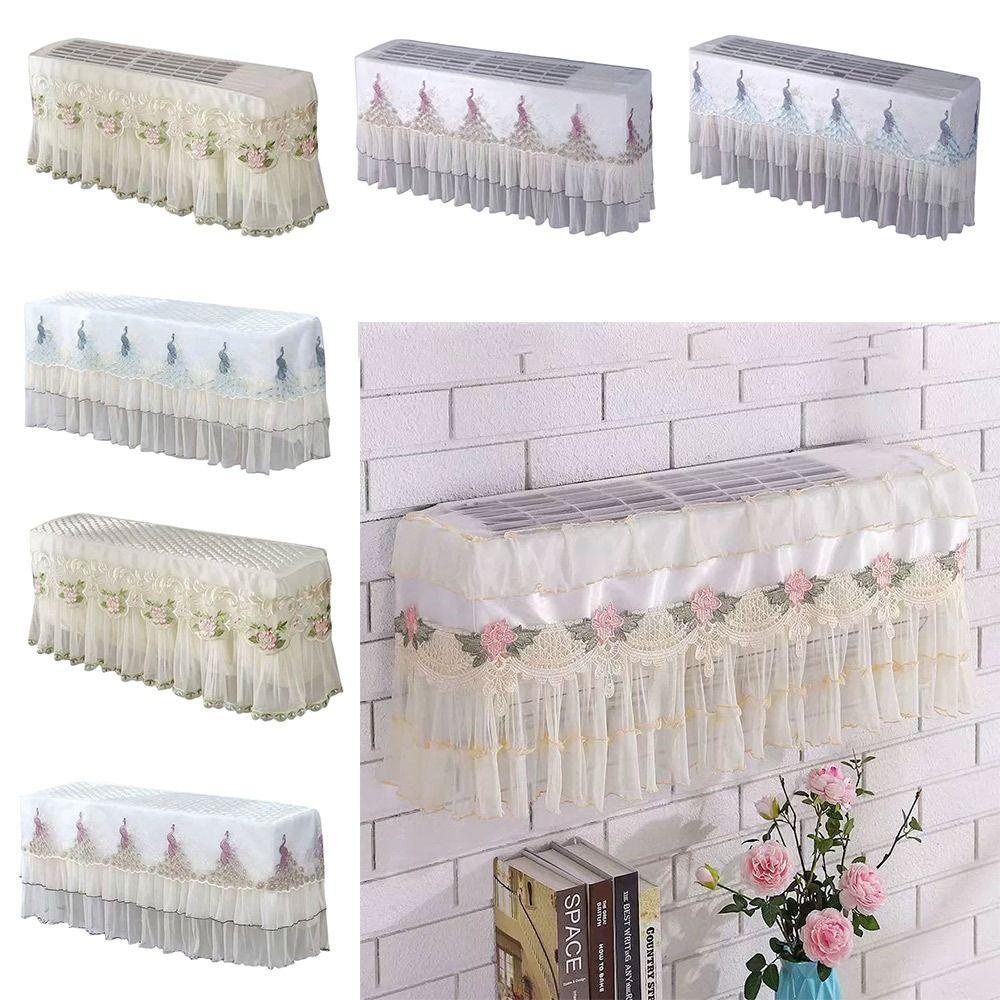 Lace Embroidery Flower Air Conditioner Protective Sleeve Dust-proof Fabric Windshield Curtain