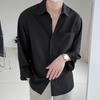 Lapel Long Sleeve Single-breasted Patch Pocket Draped Men Shirt Slim Fit Solid Color Business Dress Shirt Top