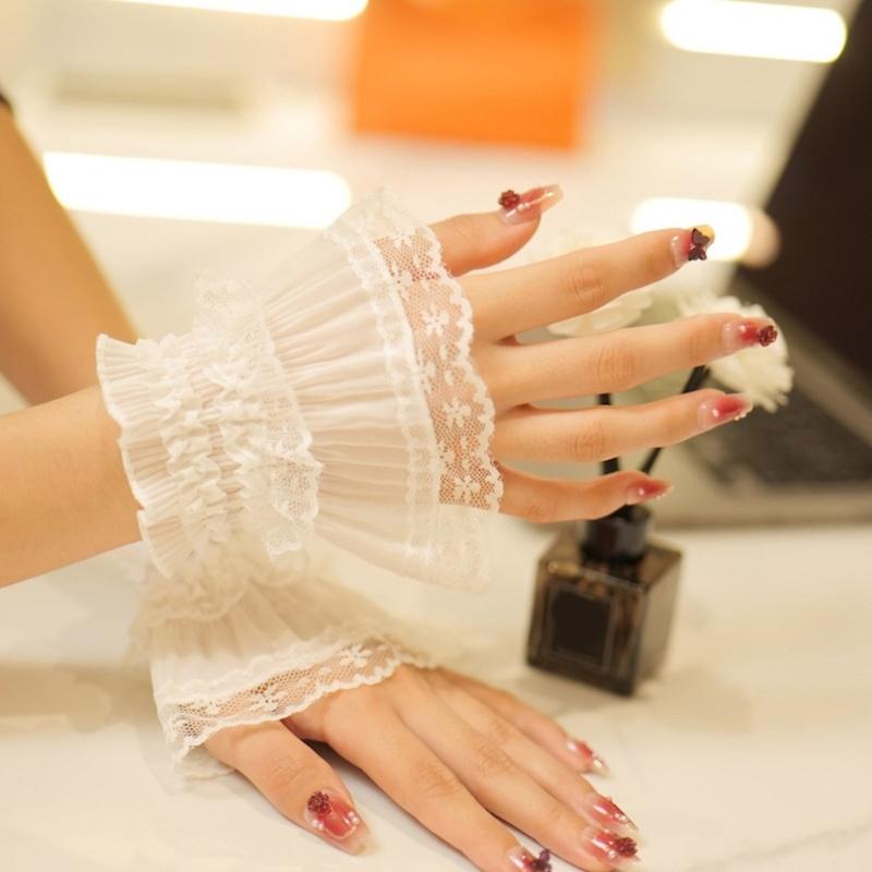 Faux Sleeves Decorative Trumpet Sleeves for Sweater Ruffle Bowknot Lace False Sleeves Cuff Extension Sweet Wrist Cuffs