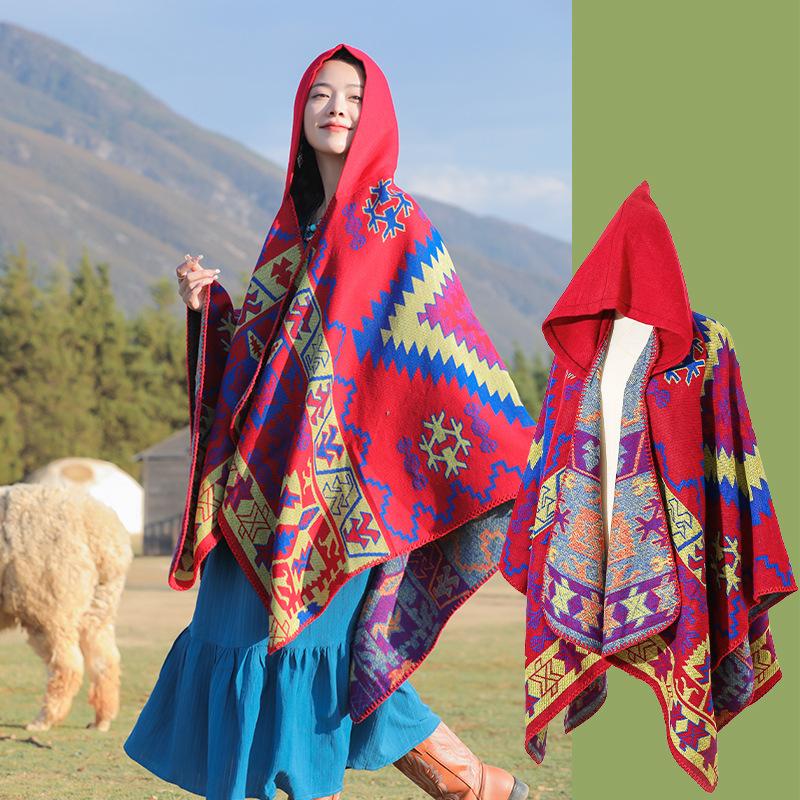 New Fashion Autumn Winter Retro Boho Plaid Print Scarf Women Layers Poncho Warm Scarve Capa Para Mujer Pashmina Cloak Wrap Shawl