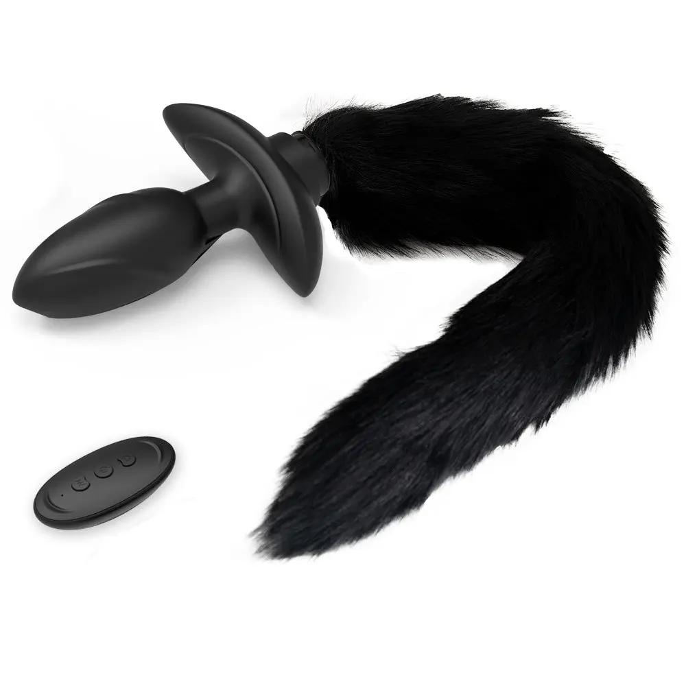 Real Fox Tail Anal Plug Vibrator Cosplay Remote Control Swing Butt Plug Female Masturbator Clitoris Stimulator Sex Toy for Woman