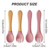 Color Kids 4PCS Silicone Baby Feeding Spoon Fork Set BPA Free Wood Handle Training Utensils For Infants Newborn Accessories