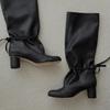 Sheepskin Version~ Broadband Leather High-heeled Knight Boots Fat Mm Thick Legs Thick-heeled Boots High Boots Long Boots