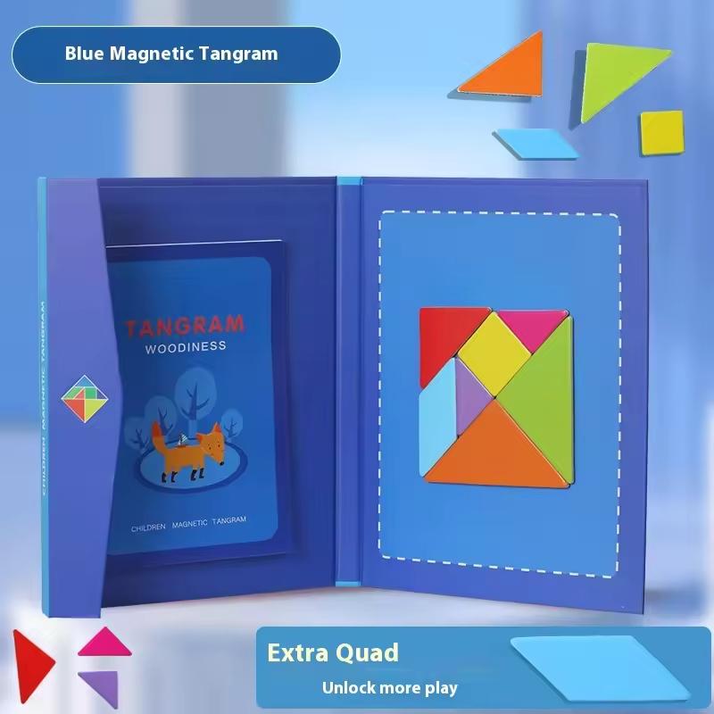 Wooden Magnetic Tangram Puzzle Book Portable 31x19cm Montessori Kids Educational Shape Matching Learning Intelligence Toy