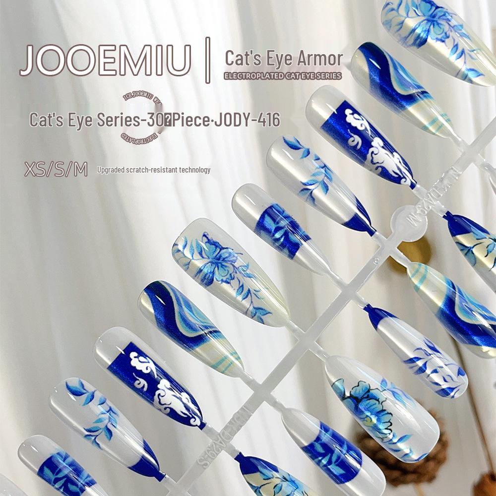 

Pack of 30 Long Pointed Cat-Eye Underglaze Smoke Blue Removable Nail Tips
