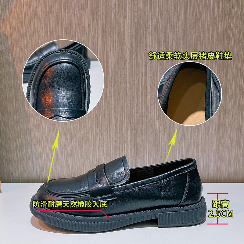 Leather Loafers Women's 2025 Spring New Light Mouth Low Heel Solid Color Single Shoes Women's British Style Girls Small Leather Shoes Women