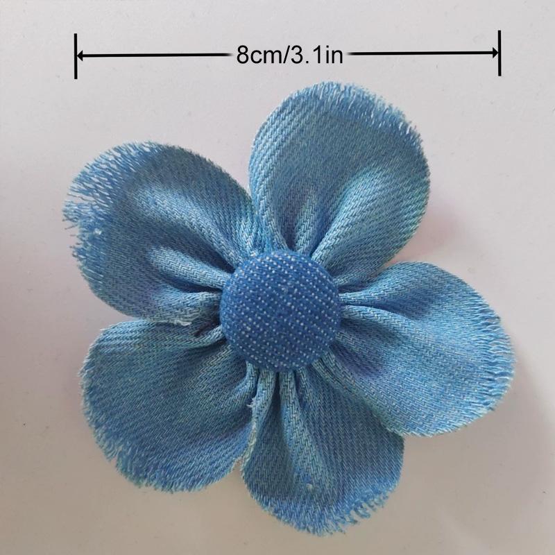 1PC Headwear Accessories Crafts Supplies Sewing Applique for Clothes Decoration Denim Cloth DIY Blue Flowers