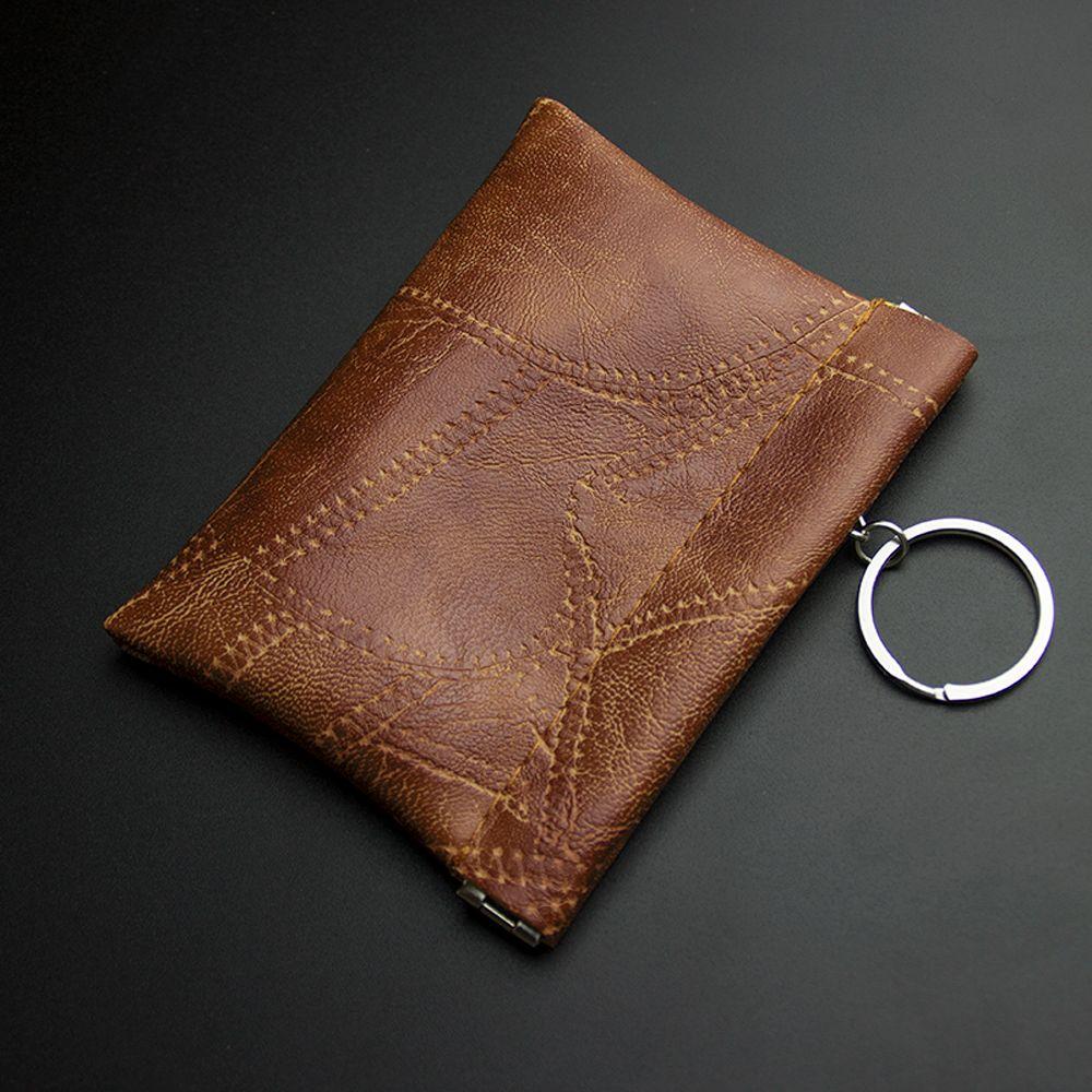 Money Change Bag Snake Texture Brown Men Wallets with Keyring PU Leather Card Holders Coin Purse
