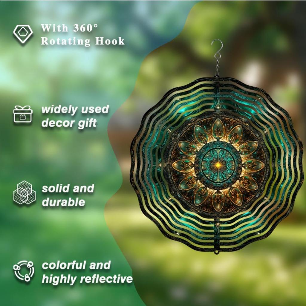 1pc 2D Mandala Wind Chime, Colorful Metal Garden Aesthetic Hanging Decor, No Battery Required, Outdoor Christmas and New Year Gift