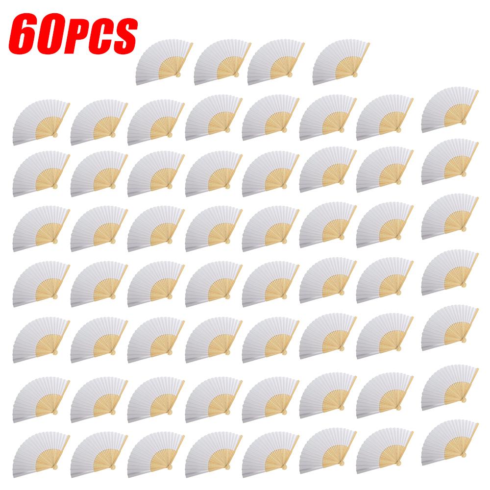 1-60PCS Portable Chinese Bamboo Fan White Foldable Paper Fan Wedding Gifts For Guest Birthday Party Decoration Kids Painting