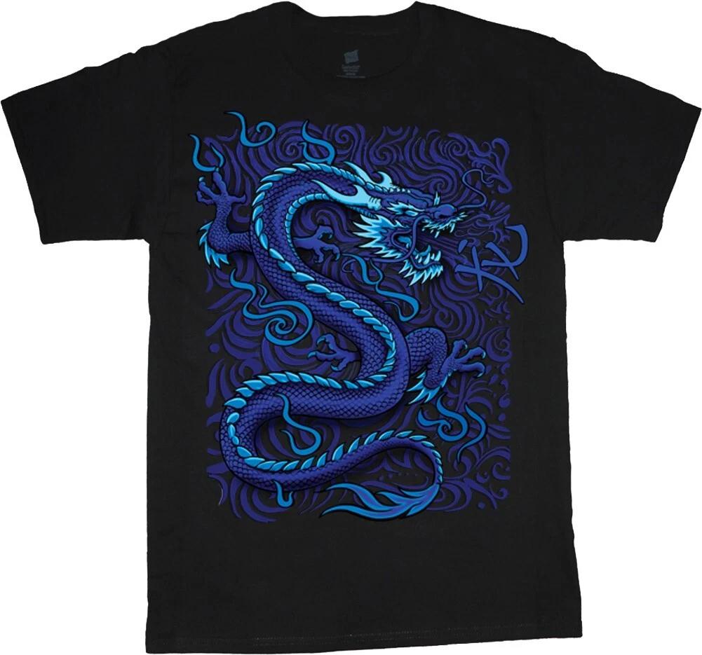 Dragon T-shirt Mens Graphic Tees Blue Dragon Chinese Symbols Characters Dragons XXXL