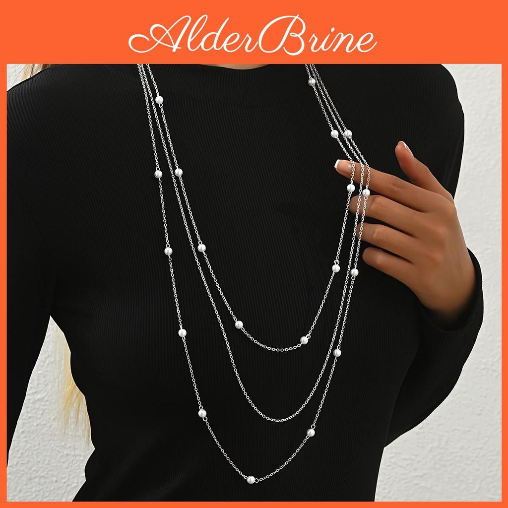 Autumn Elegant And Fashionable Winter Imitation Pearl Layered Womens Necklace Geometric Trendy Sweater Chain Necklace