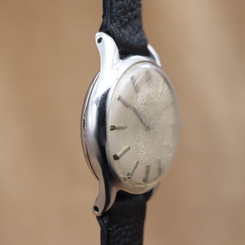 Used MOVADO Vintage Manual Winding Bar Index Silver SS Stainless Steel Leather Belt Replaced Rare Vintage Antique [6 Month Warranty] CH47