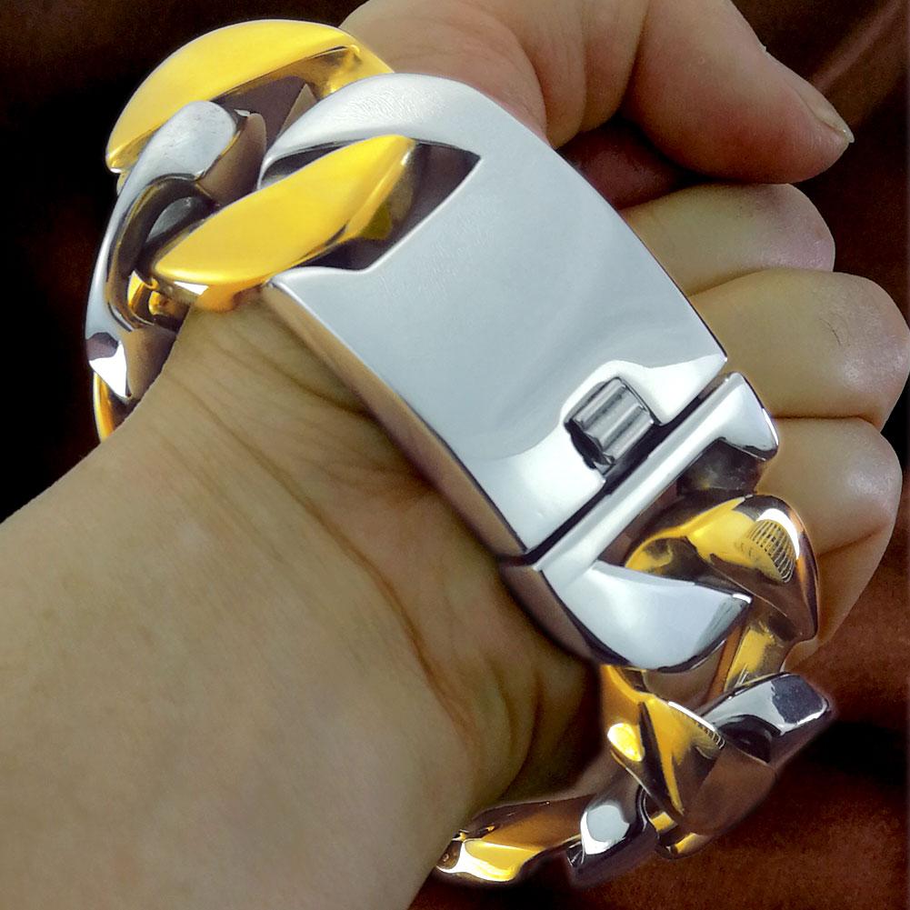 32mm Width Bling Massive 316L Stainless Steel Steel & Gold Hip Hop Bracelet Designer Chrams