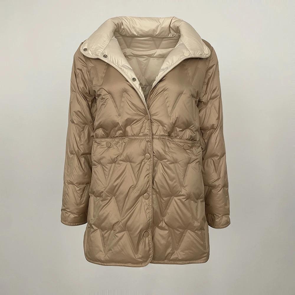 OFTBUY Осень-зима средней длины легкие пуховые пальто женские с воротником-стойкой — фото 11
