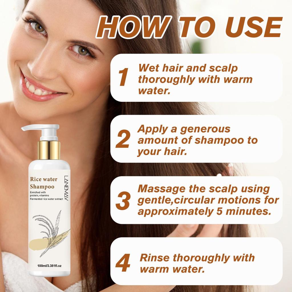 Rice water Shampoo-Strenghthen The Scalp-Keep Clean And Leave Sikly And Health Hair-Suitable For All Skin Types, 100ml