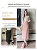 Women's 2025 Pink Wool High-Waist A-Line Midi Skirt for Autumn and Winter