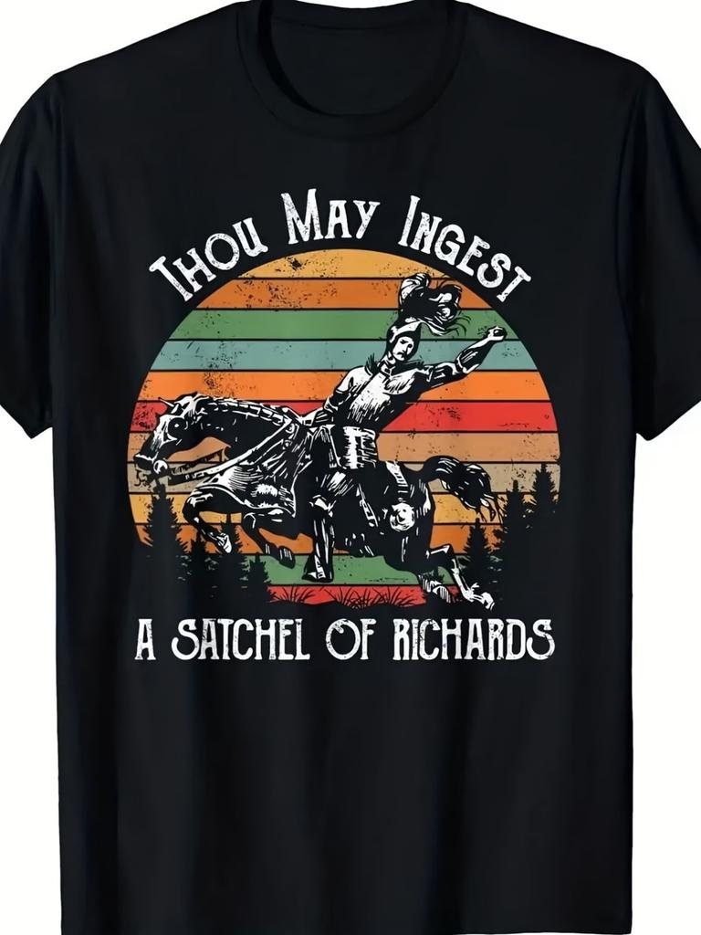 Plus Size Retro Pattern T-Shirt Black Plus Size T-Shirt Retro Knight Print "Thou