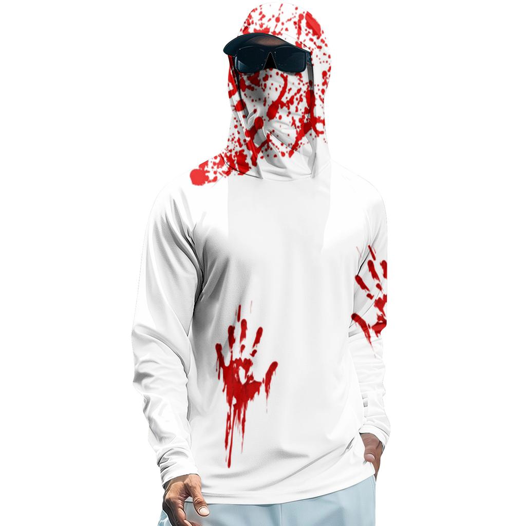Herren Langarm Kapuzen T-Shirt Schnelltrocknend Sonne Halloween zum Angeln Fitness Sport
