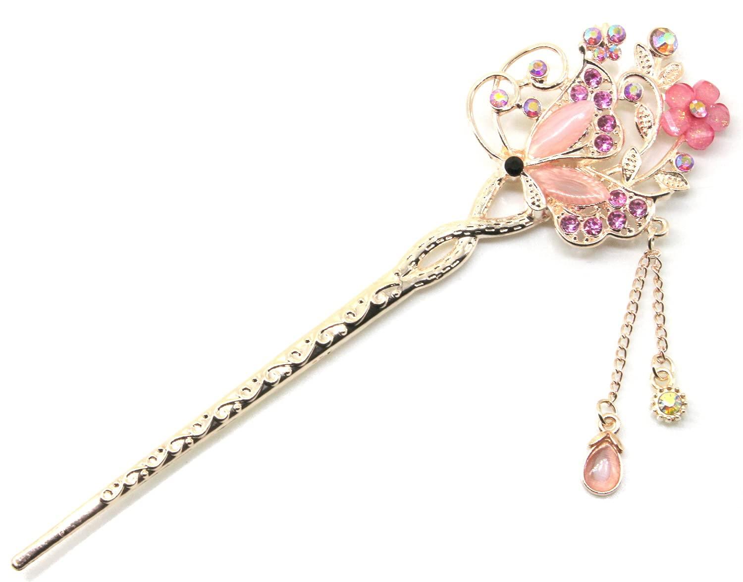 

Miaomyao Japanese Hair Pink Hair Accessory [Miaomyao] Hairpin, Style, Tomesode, Ornament, Metal, Pair, Couple, Butterfly, Flower, Motif, Gold, (Pink) рожевий