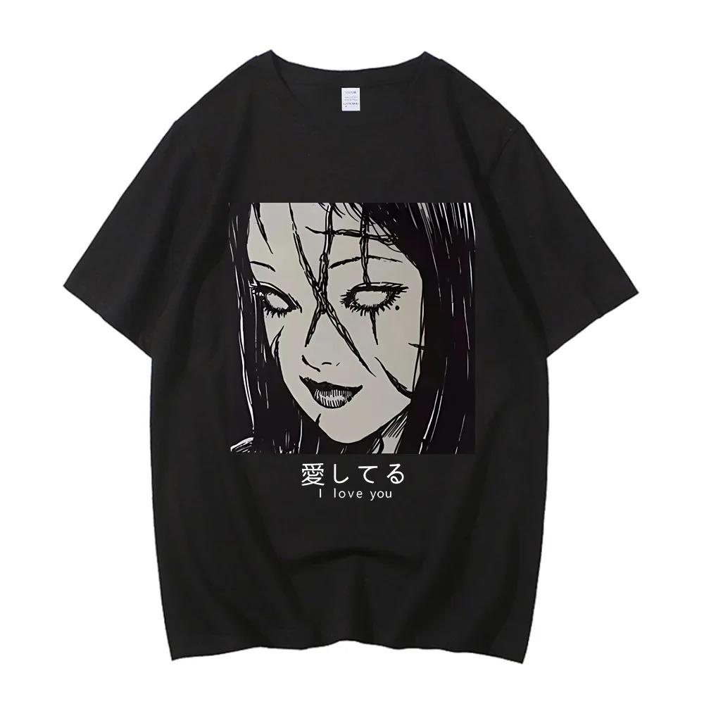 Kreslené tričko Junji Ito Uzumaki Horor Japonsko Guro Vtipné Dívčí Anime Vysoce kvalitní bavlněné tričko Dárkové tričko