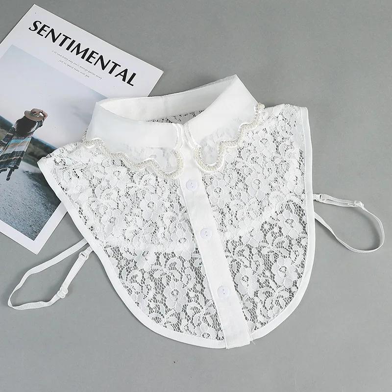 Women Fake Collar Handmade Lace Embroidery Necklace False Collar Detachable Shirt Collars for Women Removable Neck Ties