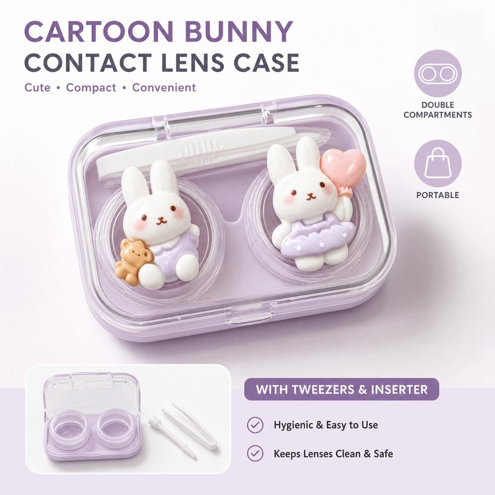 Cartoon Bunny Contact Lens Case Double Compartment Contact Lens Box Companion Box  For Women Girls