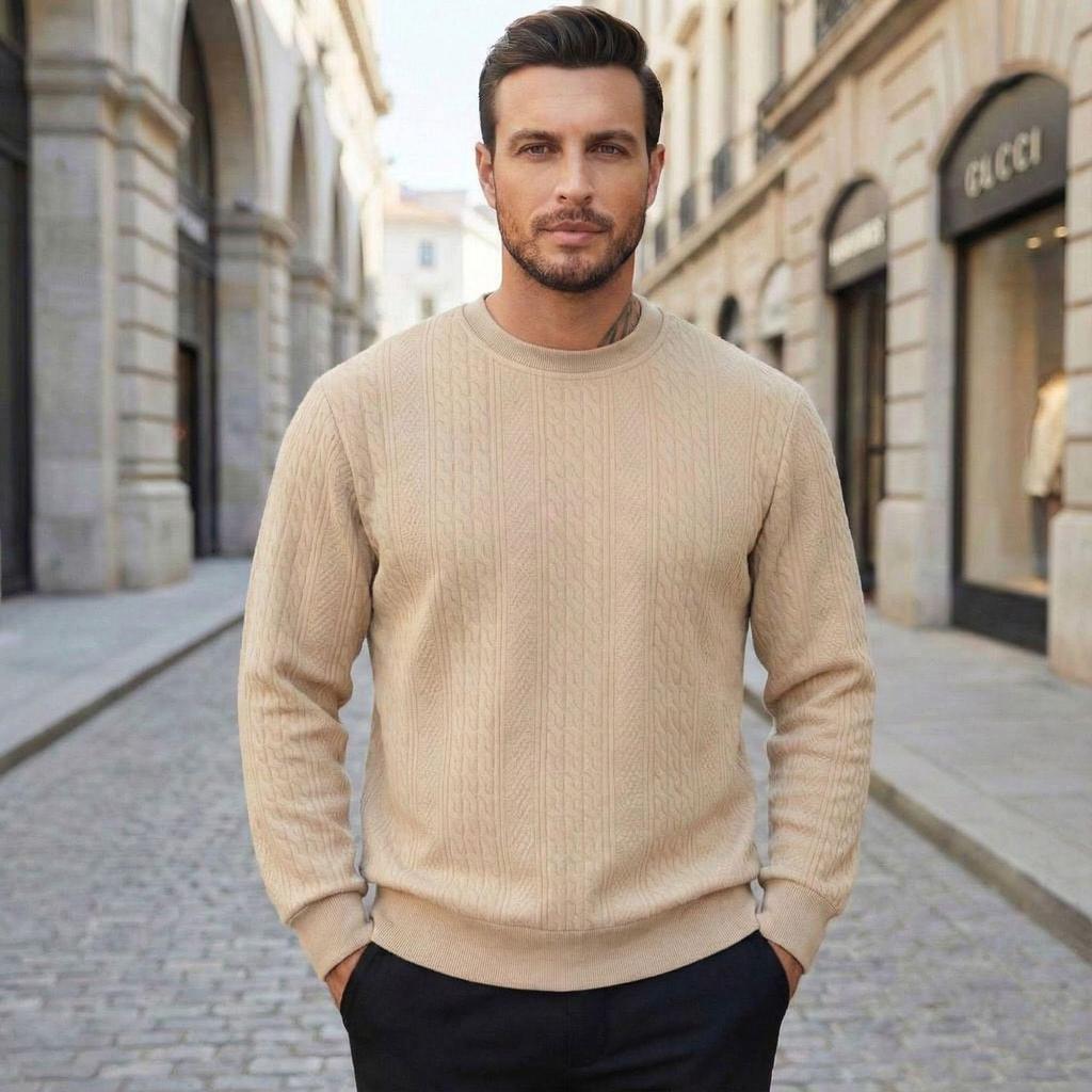 2026 Men's Autumn Jacquard Casual Round Neck Top - European and American Style