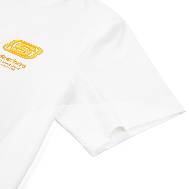 Skechers Logo Pattern Design Versatile Round Neck Pullover Short Sleeve T-Shirt Unisex Tops Bright-White L224U137-0019