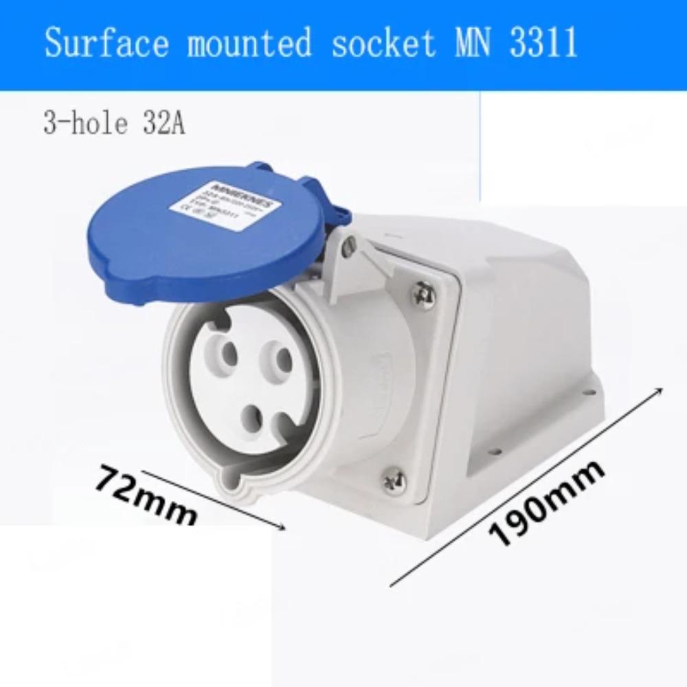 1pcs Industry Plug And Socket Connectors Surface And Concealed Installation 3 4 5 Hole Core 16 A 32A Waterproof Two Three-Phase