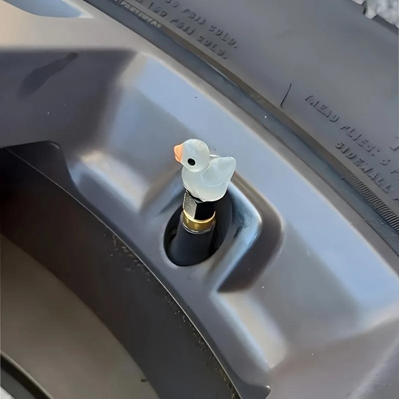 4pcs Glow-in-the-Dark Duck Tire Valve Caps - Metal Universal Valve Covers with Cute Yellow Design Waterproof Accessories