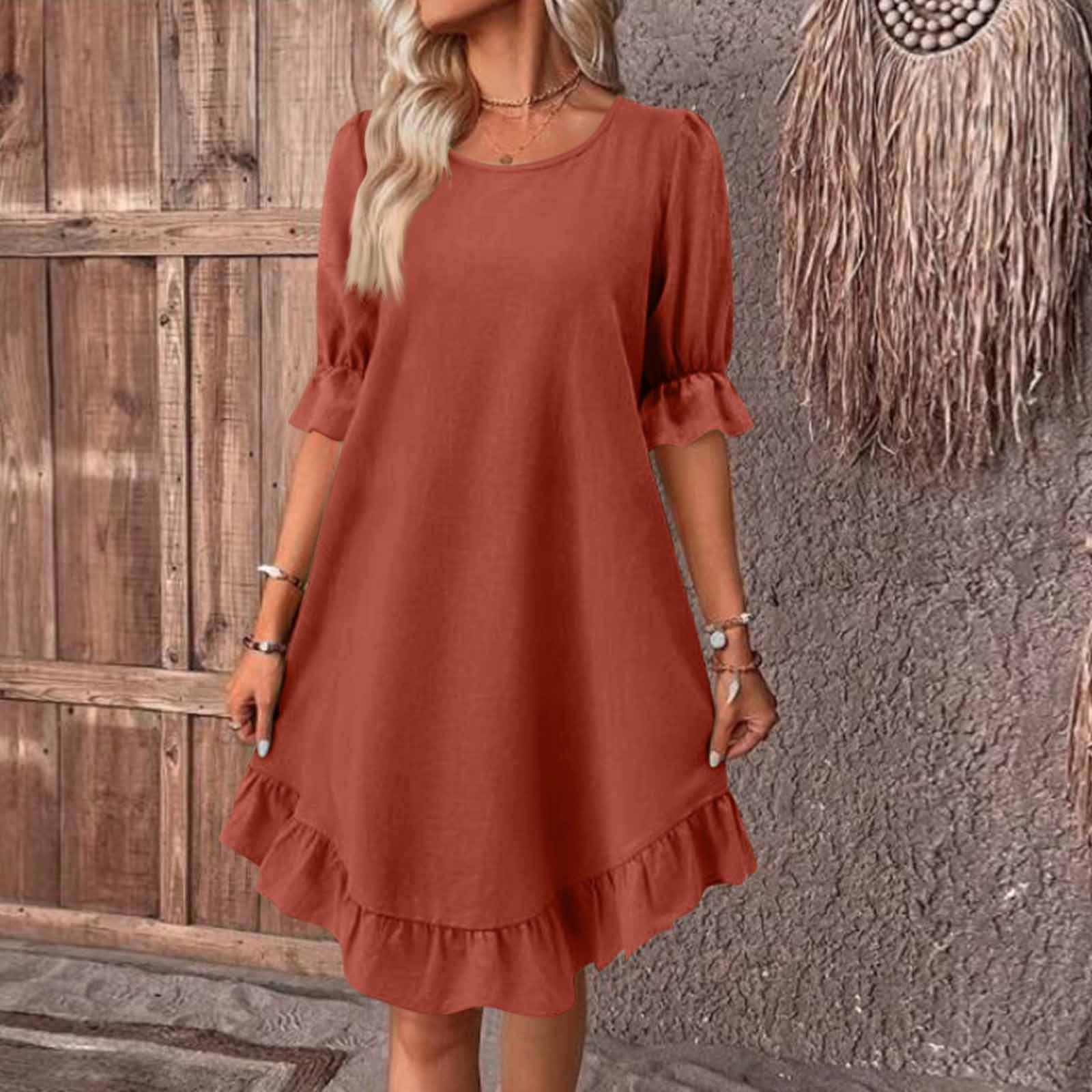 

Женское летнее повседневное платье с рукавами миди, однотонные пуловеры с круглым вырезом, платья XL красный