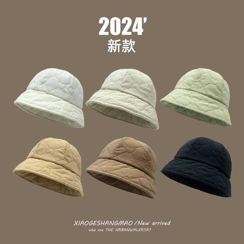 New small edge bucket hat women's autumn and winter face small face plain face cover silk cotton hat men's bucket hat basin hat