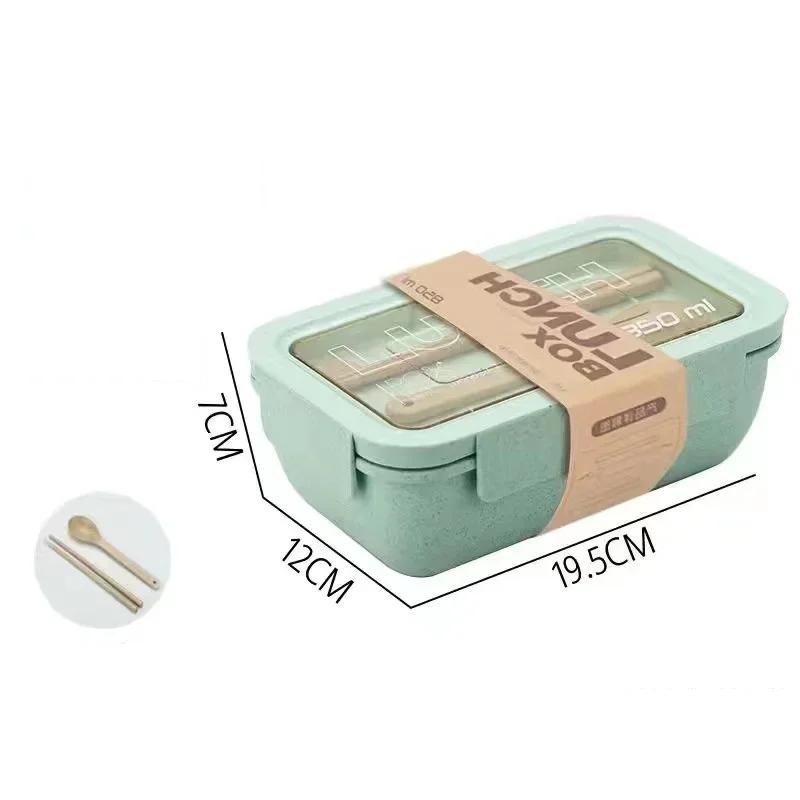 850/1100ml Wheat Straw Bento Box with Tableware Single Layer Compartment Seal Food Container Portable Office Worker Lunch Box