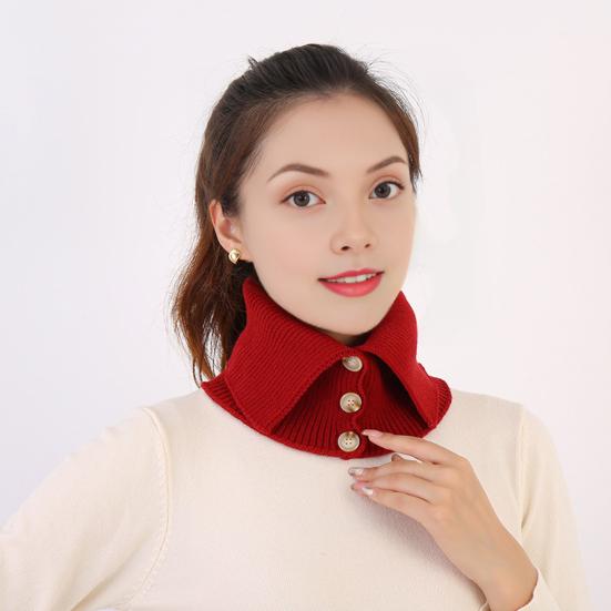 Yousheng Fake Collar Scarf Soft Velvet Thickened Winter Scarf Windproof Solid Color Buttons Closure Knitting Collar Decorative Scarf