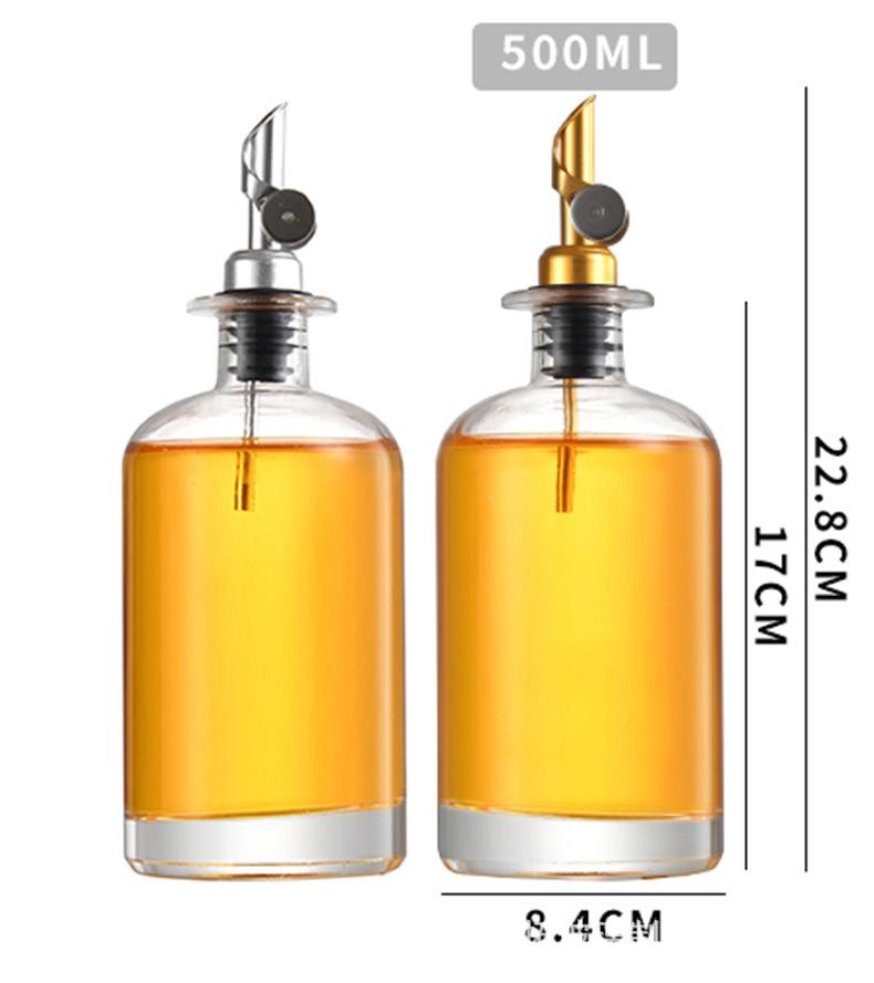 500ml Crystal White Glass Oil Control Pot for Soy Sauce and Vinegar, Self-Opening/Closing, 350ml Capacity.