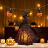 2025 Neue Harz Halloween Hexe mit Besen und Laternenlicht, Desktop Leuchtende Deko für Indoor Party, Gruseliger Heim Festival Akzent
