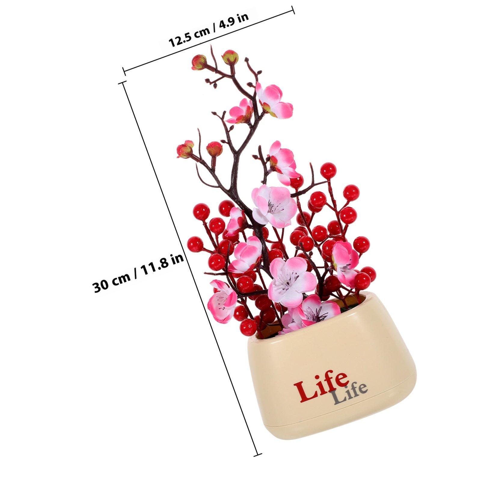 

Artificial Fortune Tree Fruit Plum Blossom Potted Decoration Realistic Fake Bonsai Plant Mini Desktop Potted Plant Chinese New розовый