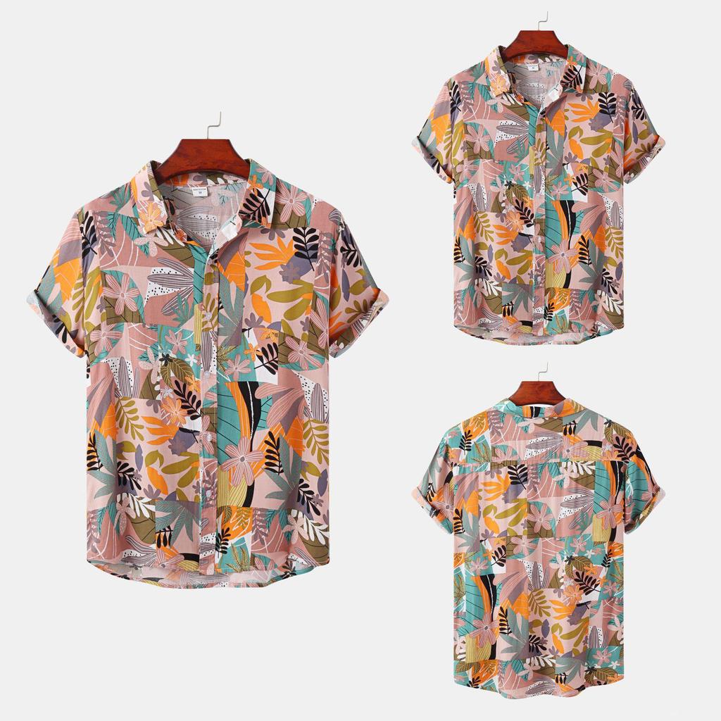 2022 Men's European Size Floral Short-Sleeve Hawaiian Beach Vacation Shirt