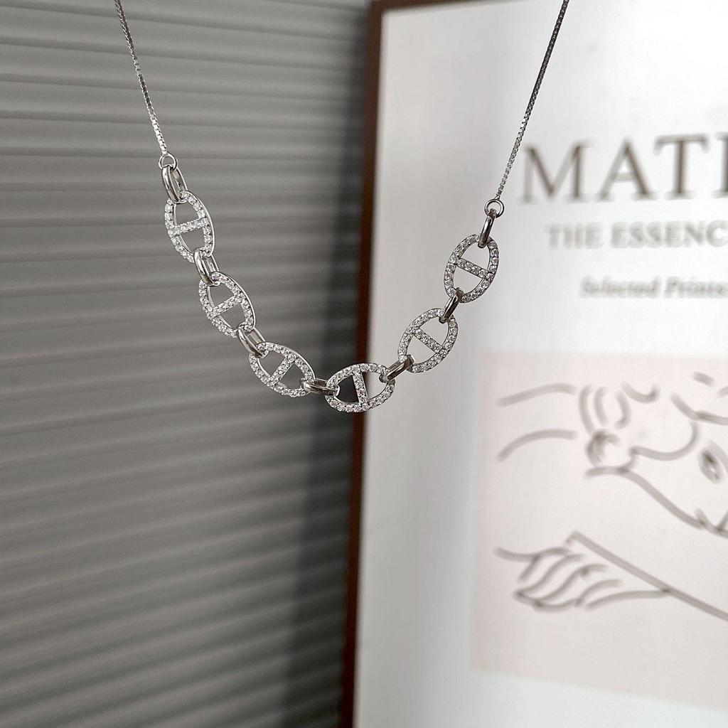 Korean Style S925 Sterling Silver Pig Nose Diamond Necklace for Women - Light Luxury, Versatile High-End Clavicle Chain Jewelry