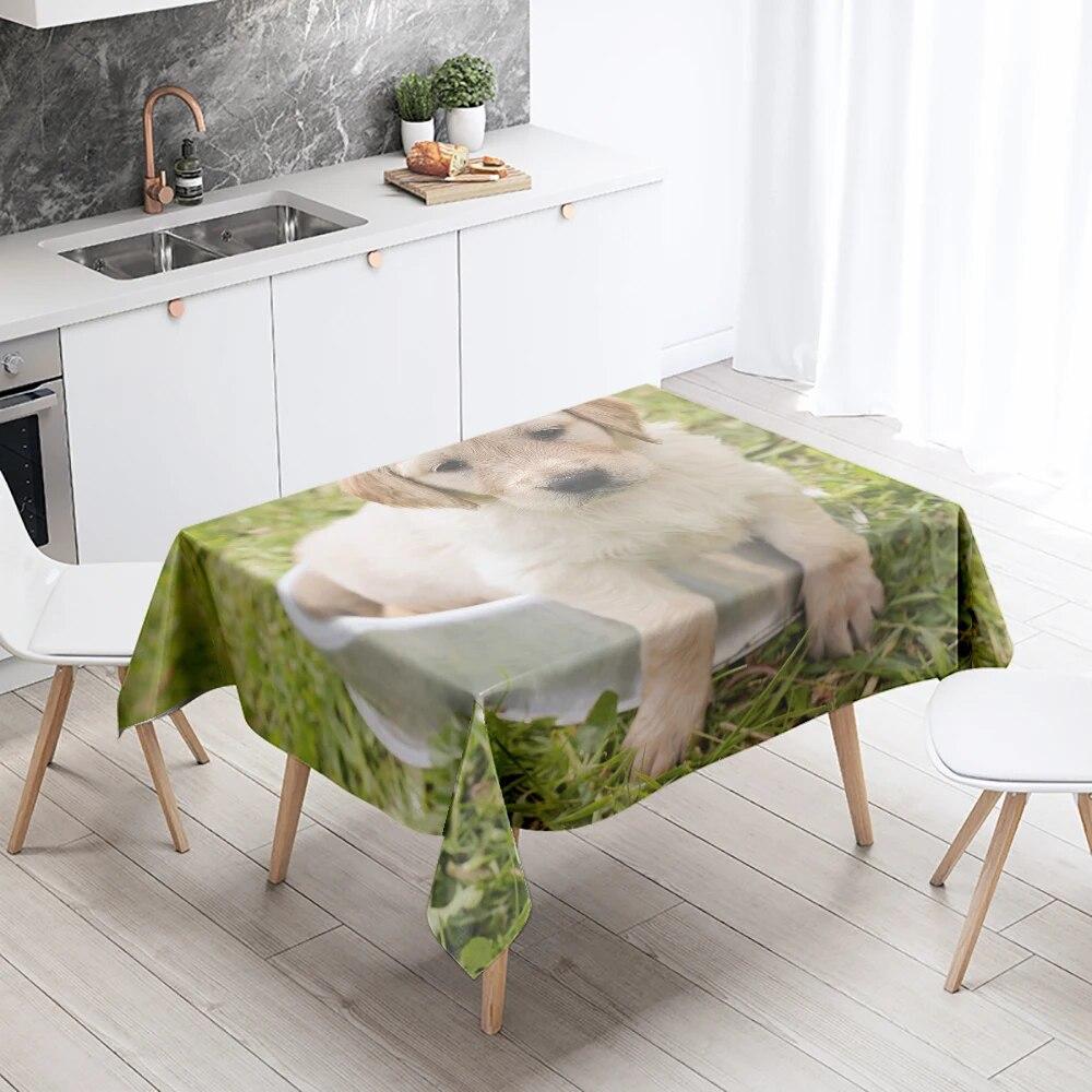 Cute Puppy Tablecloth Camping Party  Anti-Stain Waterproof Rectangular Kitchen Table Home Decor