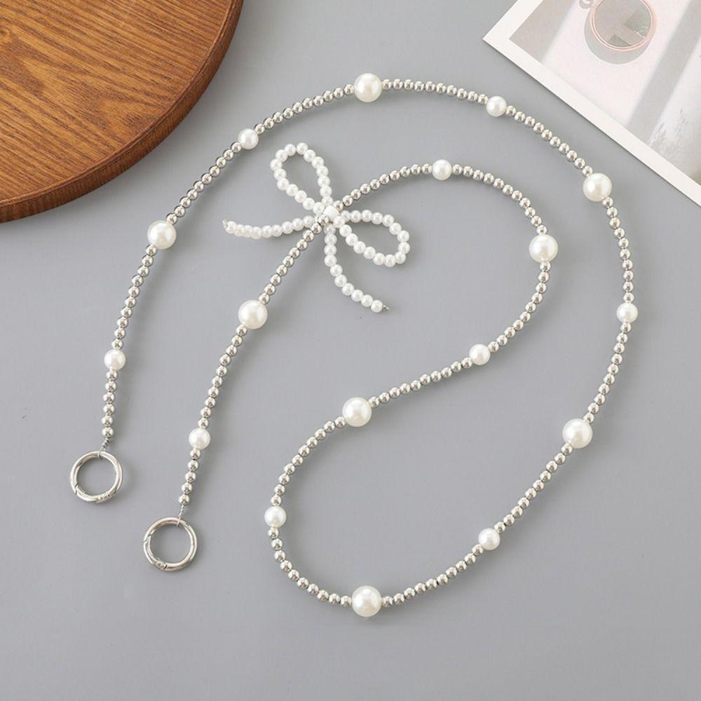 Beaded Bag Crossbody Lanyard Long Chain Pearl Bow Phone Lanyard DIY Mobile Phone Chain  Bag Straps