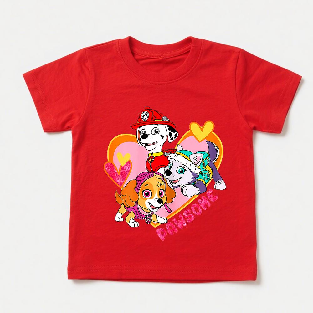 Paw Patrol Kids T Shirt Cotton Short Sleeve Summer Toddler Boys Girls Casual Top with Heart Print