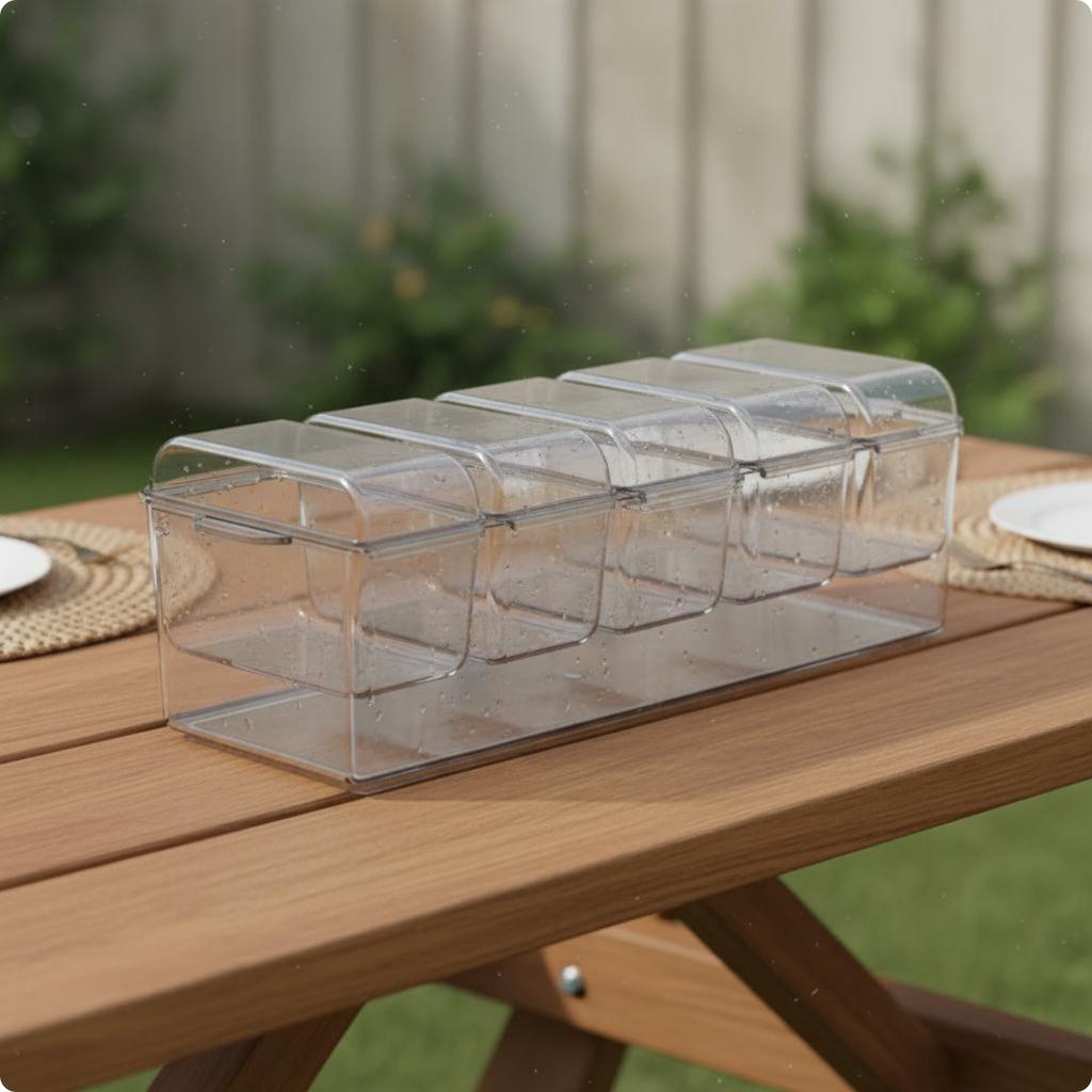 Portable Salad Container Crisp Keeping Chilled Fruit Container Compartment Tray Clear Plastic Picnic Ware Easy to Clean